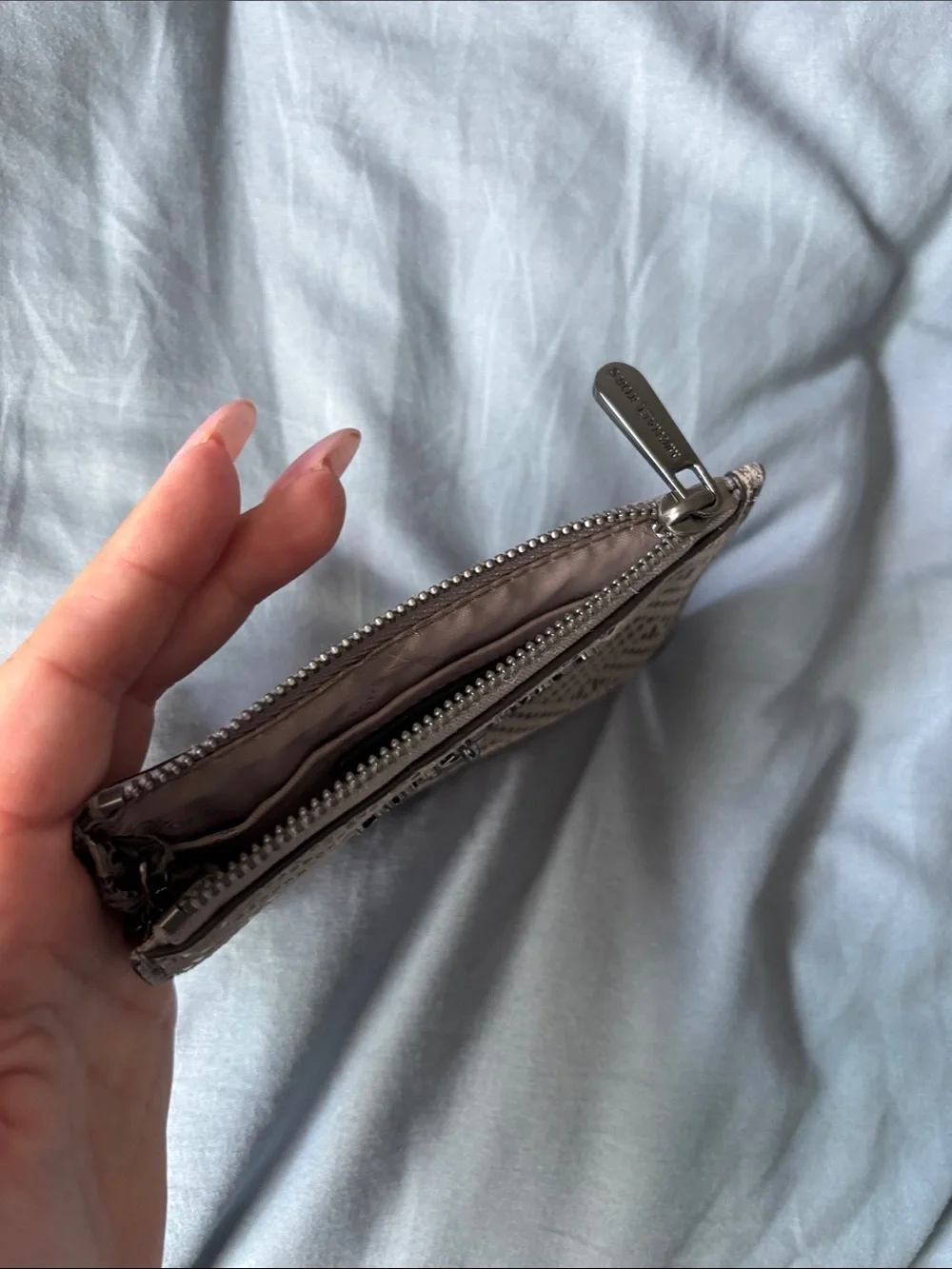 Michael Kors Metallic Taupe Patterned Card Holder Key Ring